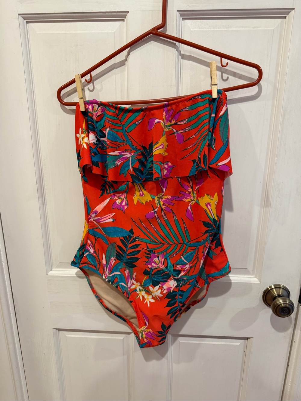 Women’s Old Navy Coral Strapless Bathing Suit- Tropical Floral Pattern- Large